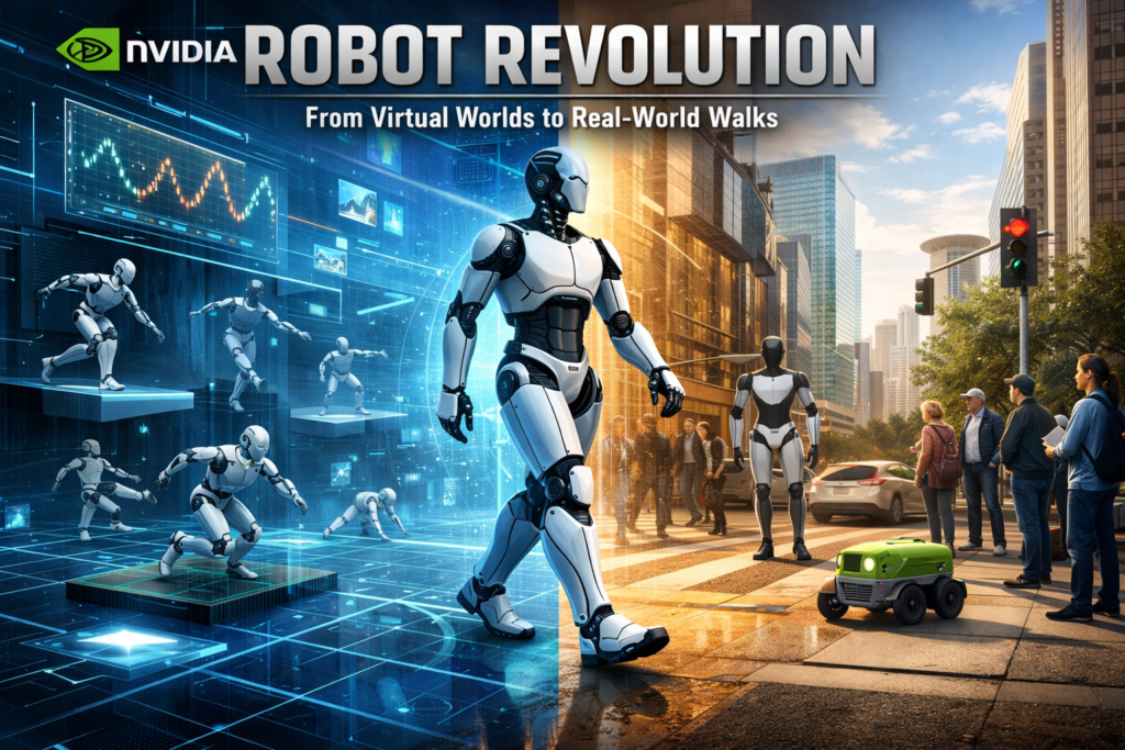 NVIDIA humanoid robots demonstration showing sim-to-real transfer technology