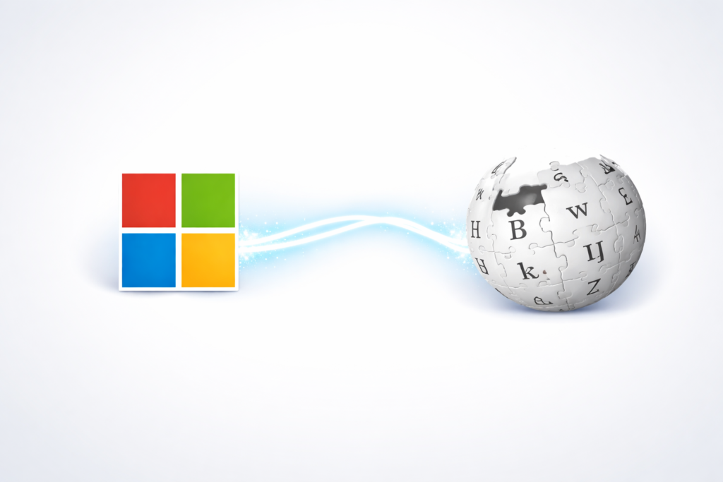 Microsoft corporate building representing Wikipedia AI deals partnership