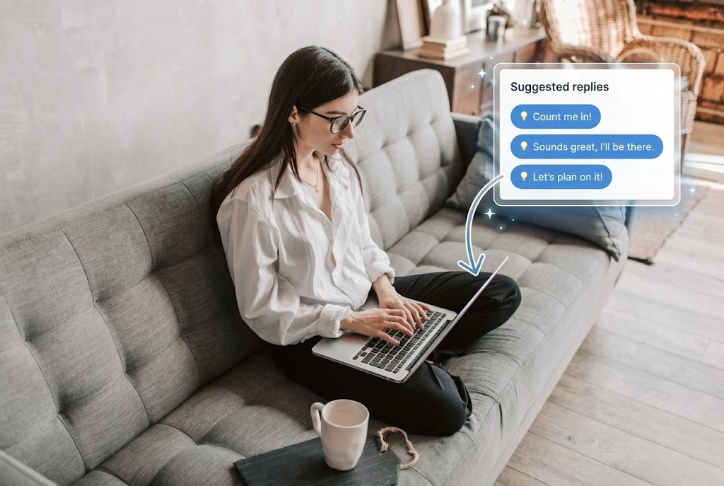Person using Gmail AI features on laptop at home