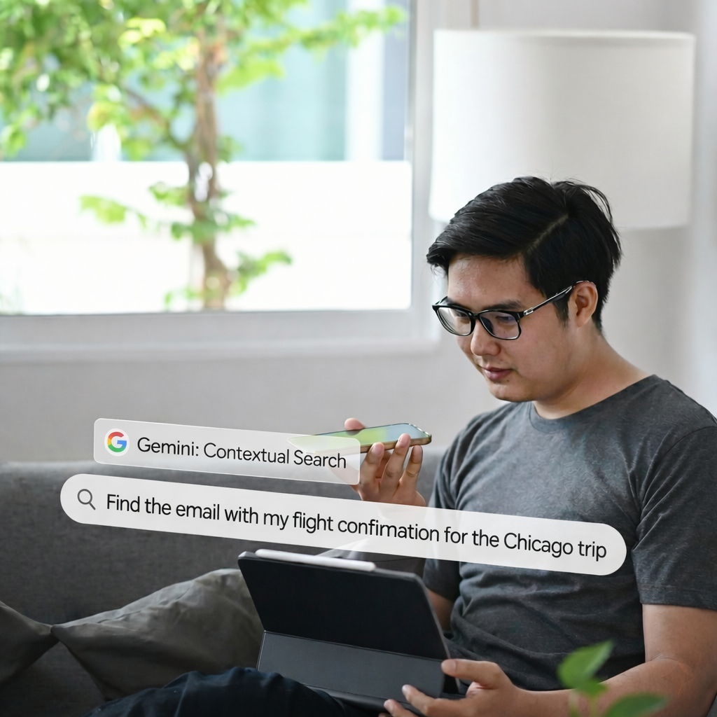 Gmail AI natural language search feature showing contextual email query