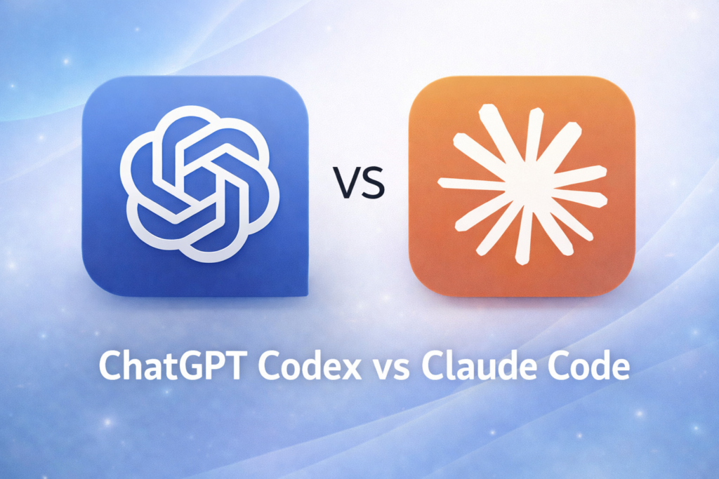 OpenAI Codex and Claude Code logos facing off in a developer tools comparison