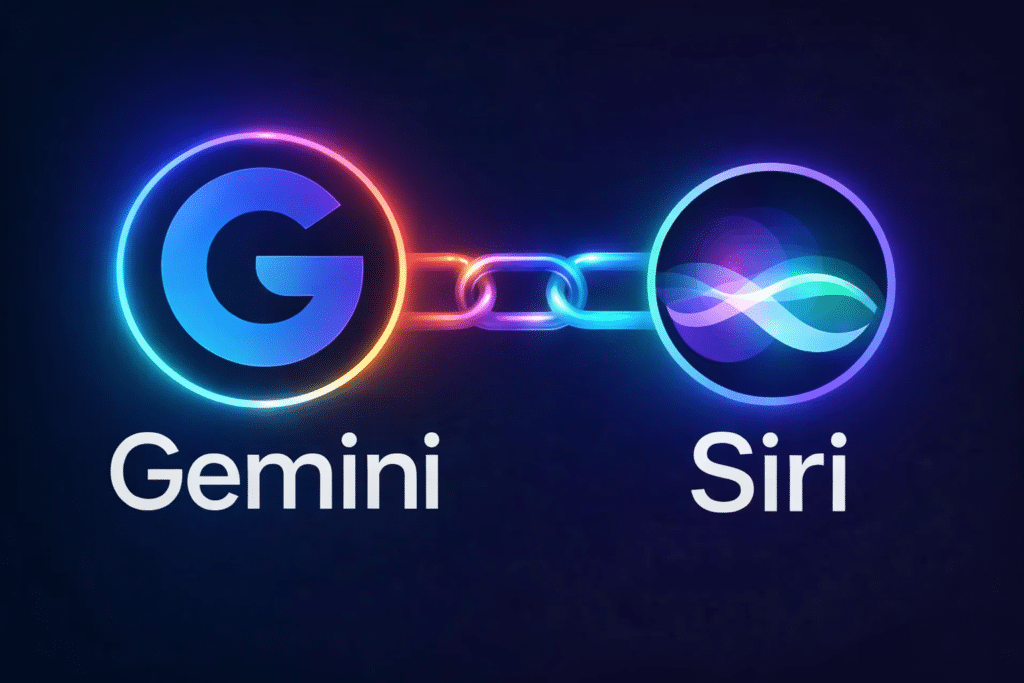 Apple Siri and Google Gemini partnership illustration, used to contrast the Apple deal with the Google Anthropic investment