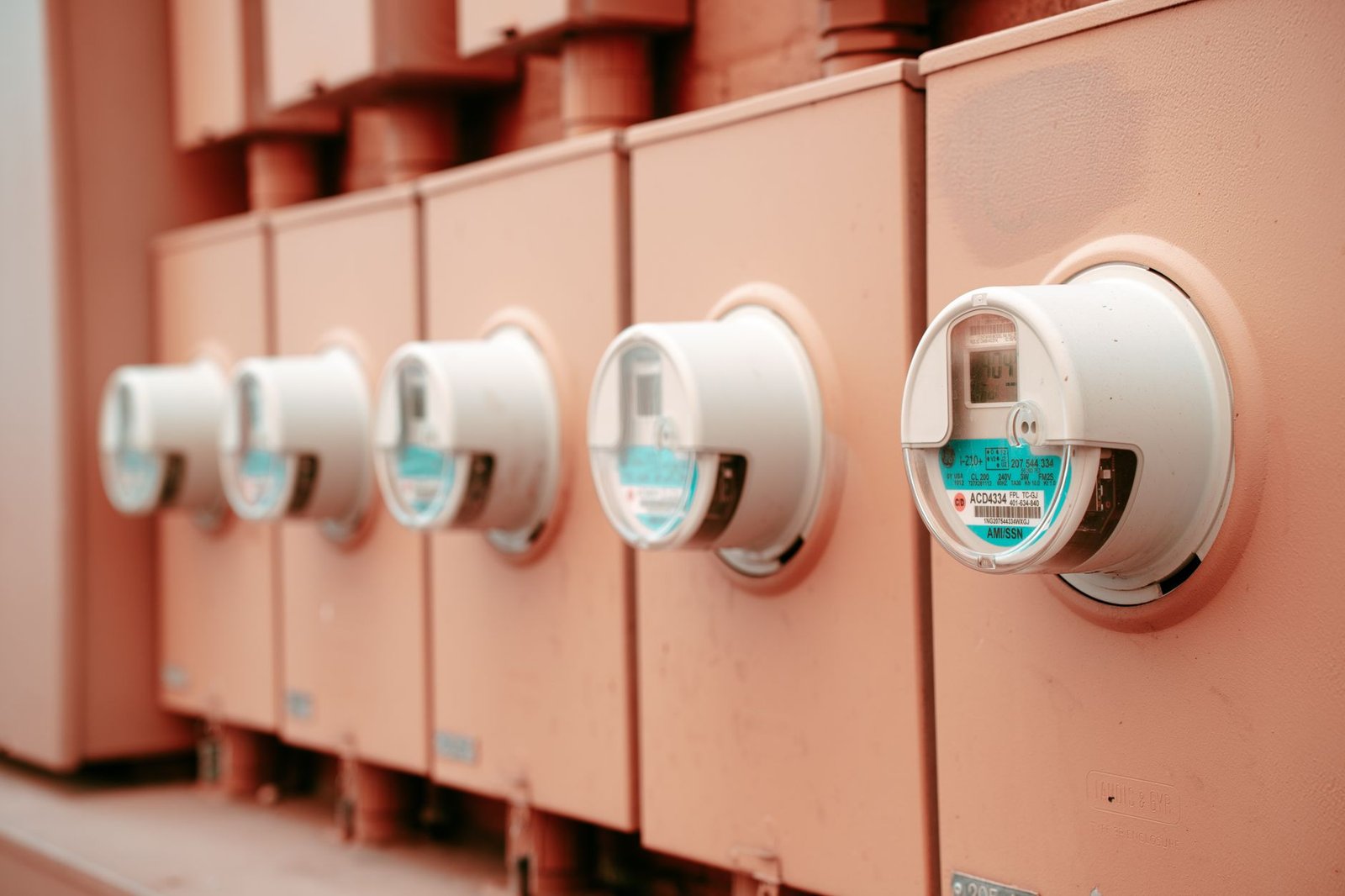 A row of electricity meters on a wall, where AI data center demand shows up on your bill