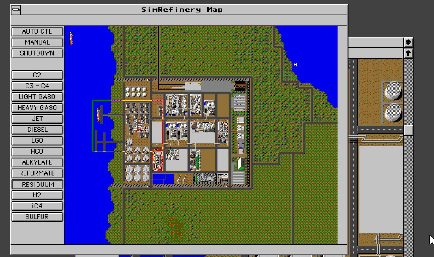 Screenshot of SimRefinery, the lost Maxis refinery simulation game rebuilt with Claude Fable 5