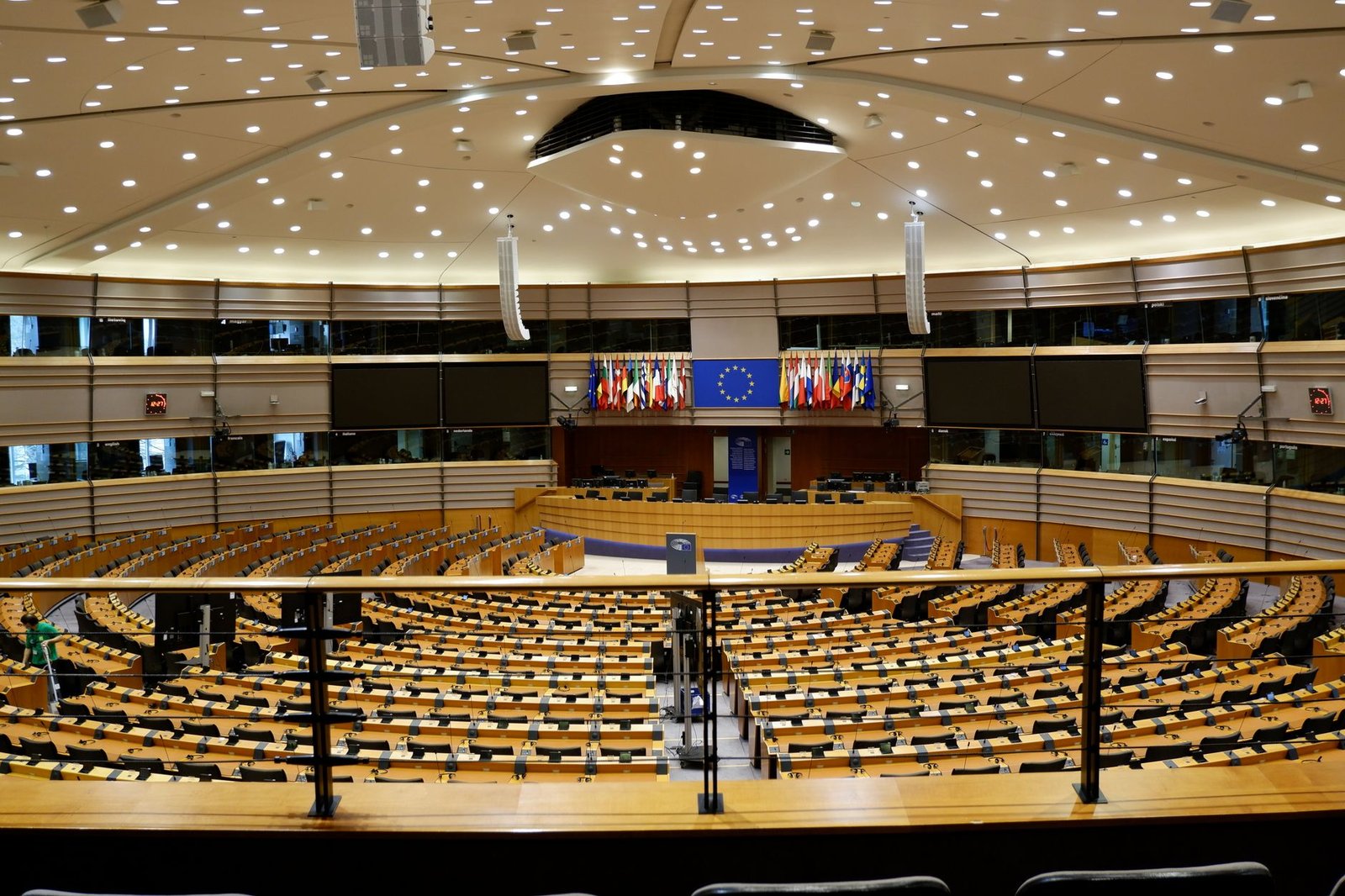Empty European Parliament auditorium in Brussels, where the AI Act transparency rule came from