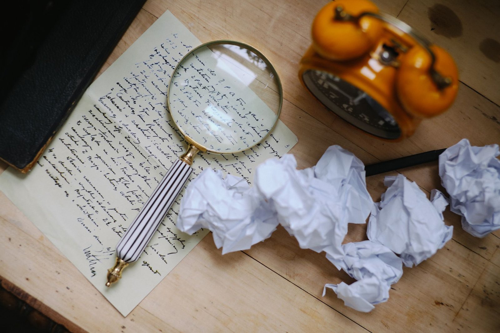 A magnifying glass resting on a handwritten letter