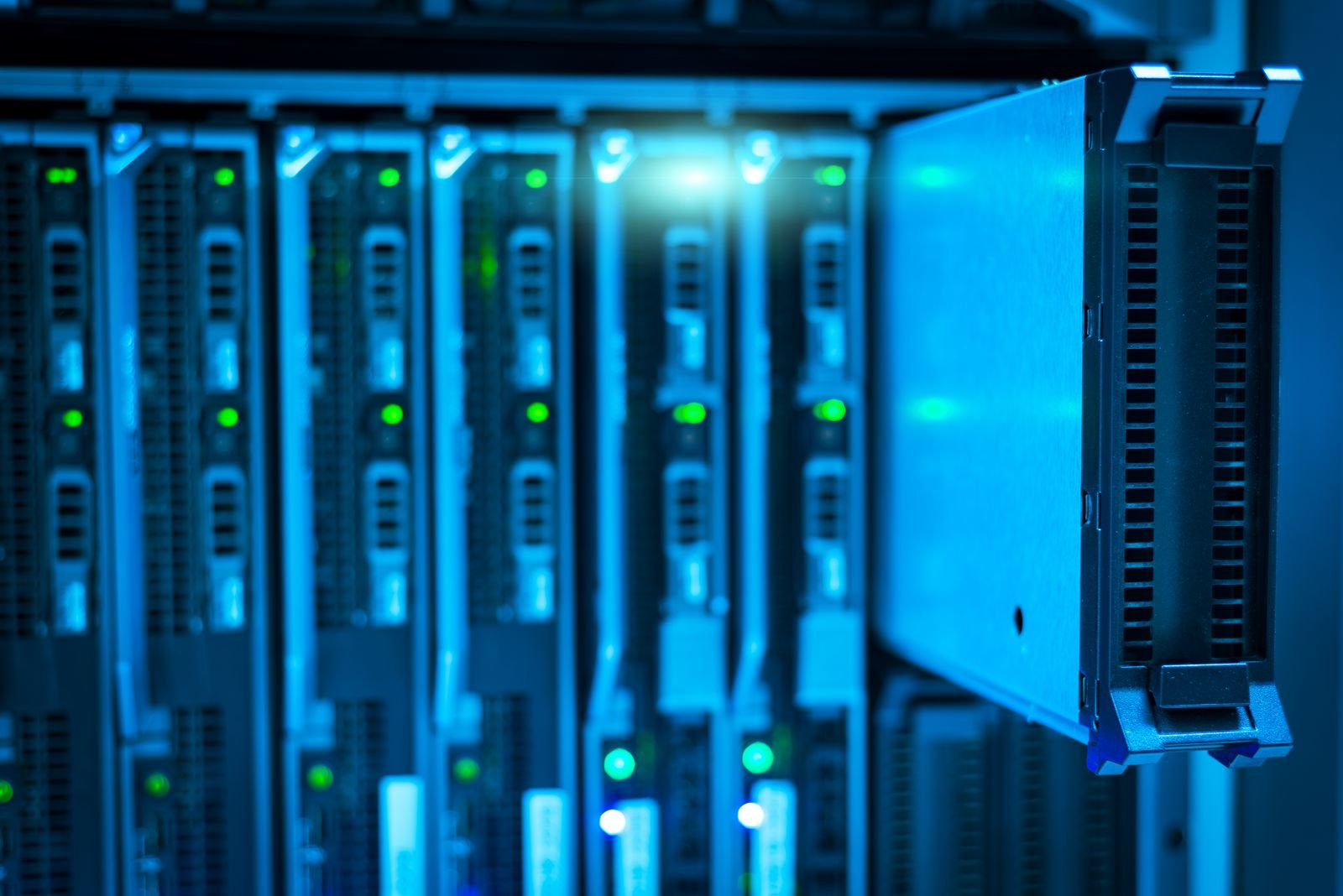 Server rack with status lights, the infrastructure behind this week's ChatGPT errors