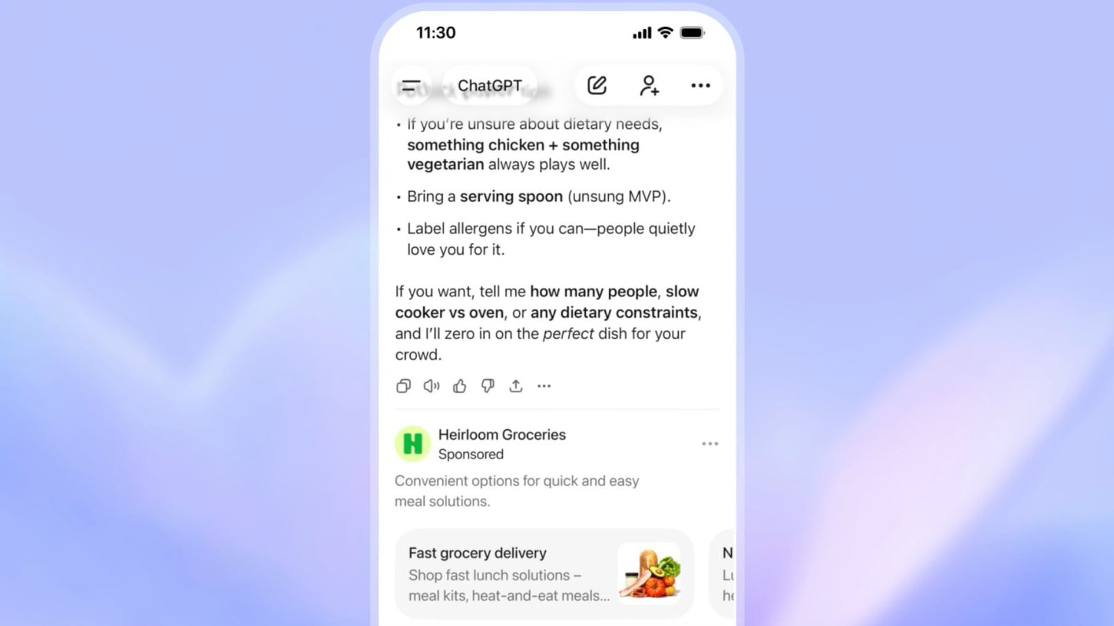 ChatGPT Now Has Sponsored Agents. Here's Who You're Actually Talking To. 2 OpenAI mockup of a labeled Sponsored ad card under a ChatGPT answer on a phone