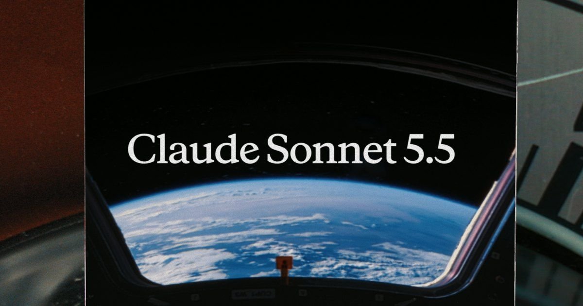 Claude Sonnet 5.5 announcement artwork from Anthropic, showing Earth through a spacecraft window